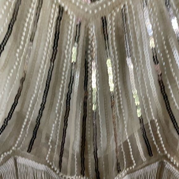 1920 Gatsby Retro. Style Beaded Sequin Fringe Cream Flapper Party Dress Size XS - Picture 8 of 16